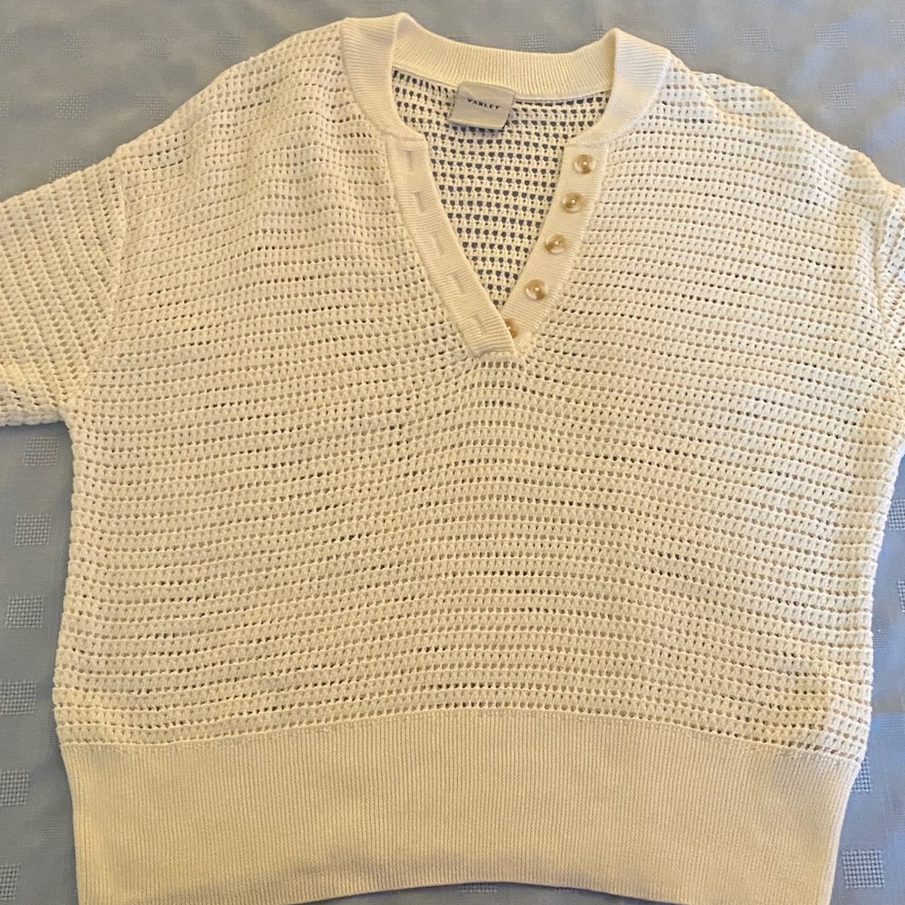 Varley Cream V-Neck Sweater with Button Detail size medium